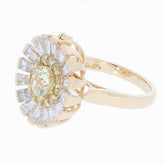 Round green amethyst sterling silver ring with sparkling gemstone accents, showcasing luxury and elegance.